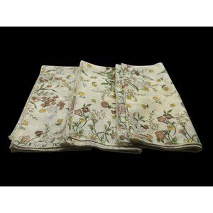 Vintage Floral Print Fabric Napkins Set Of 3 Beige Green Yellow Pink 16"x16" Cot